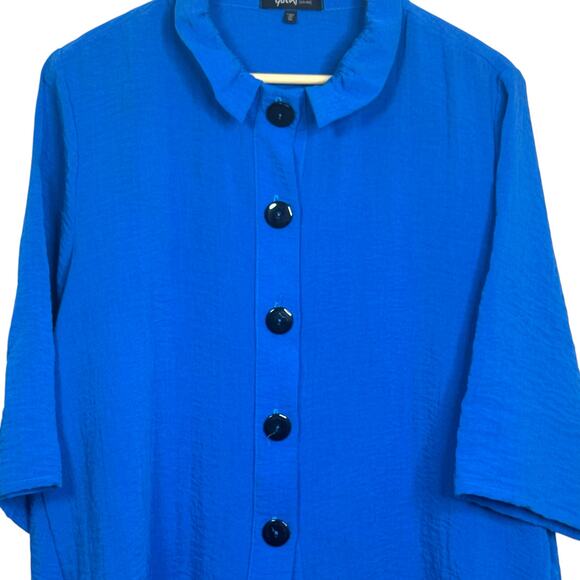 Yushi Size XL Made in USA Blue Large Buttons Lagen Look Blouse - Picture 3 of 7